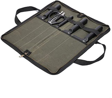 Kaaltisy Chef's Storage Bag, Knife Bag for Camping Hiking Multifunctional Tool Roll Bag, 16oz Waxed Canvas Knife Roll Bag - Army Green