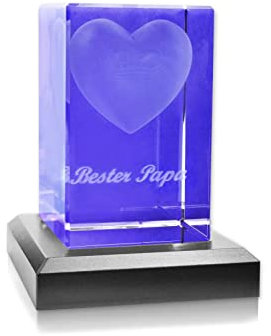 Papa Geschenk zum Vatertag | 3D Glas Herz mit Bester Papa Gravur inkl. LED Leuchtsockel | Geschenk für Papa zum Geburtstag oder Vatertag | Geschenkidee für werdende Väter (LED Sockel in Schwarz)