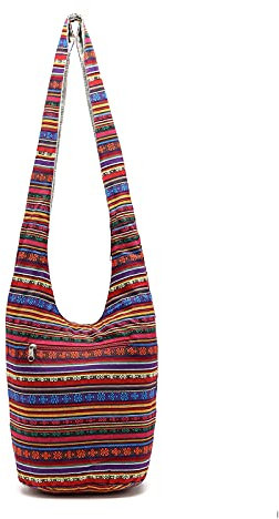 PORRASSO Schulterbeutel Damen Umhängetasche Leicht Schultertasche Hippie Baumwoll-Tasche für Reise Strandschule Wandern Picknick Rot