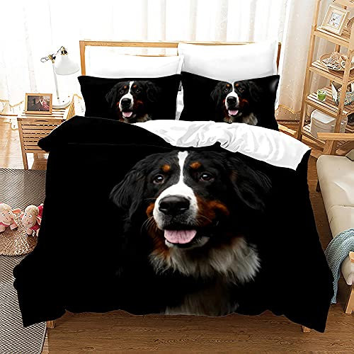 MJWLKJ Schweizer Berner Sennenhund Kinder bettwasche Set 135x200 Bettbezüge Set 3D Super Weiche Bettbezug Kissenbezug Haustier Welpe Tiermuster Mädchen Junge Teen Dekoration