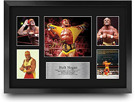 HWC Trading FR A3 Hulk Hogan Wrestling Geschenke Gedruckt, Signiert Autogramm Bild Für WWE & WWF Erinnerungsstücke-Fans - A3 Framed