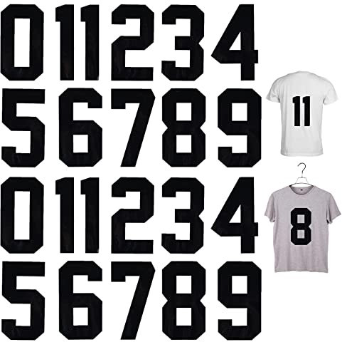 ASTER - 22 números de transferencia por calor para la ropa, números de 20 cm del 0 al 9, números para la ropa deportiva y las equipaciones de baloncesto, béisbol y fútbol (negros)