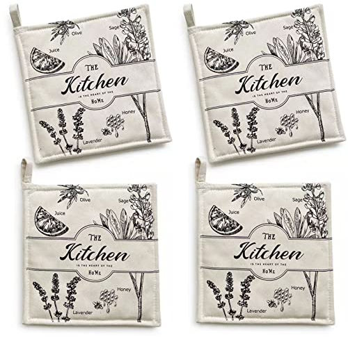ZORR 4 Stück Topflappen Baumwolle, 20CM, zum Backen und Kochen Küchenzubehör, Beige