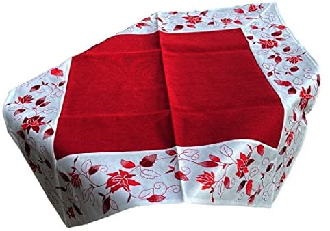 Tischläufer Tischdecke Mitteldecke Tischband gestickt Rosen Rot Weiss Silber Grau (60 x 60, Rot/Weiss)