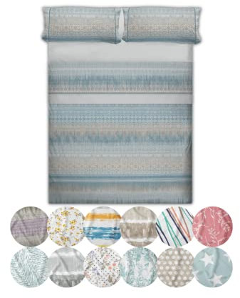 LEBENGOOD, Juego de Sabanas Cama, Diseños, Cómodas, Suaves, Bajera Ajustable, Encimera y 2 Fundas de Almohada 50% Algodón, Oeko-Tex® 180x190/200 cm 144 Hilos,Fácil Planchado (Koria Zafiro 180)