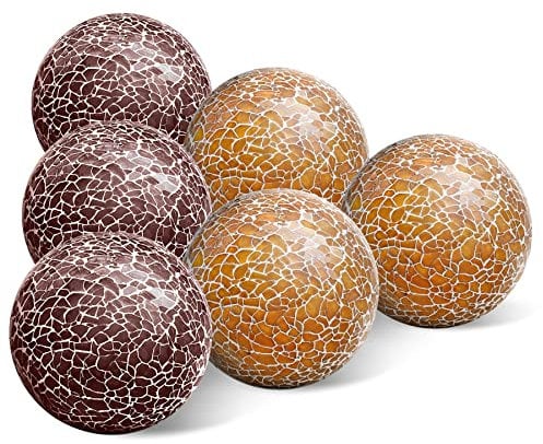 Meiwlong 6 PCS 2.5inch Round Glass Mosaic Sphere Balls Set Living Room Table Bowls Vases Home Centerpieces Decorative Orbs Christmas Thanksgiving Wedding Party