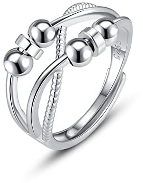 SNORSO Bague Celtique Anti Stress Femme Argent, Fidget Bague Anxiété Rotative, Bague Ouverts Reglables Avec Zircon Cubique, Fidget Anneaux Spinner Ring Ensemble pour Femmes Filles