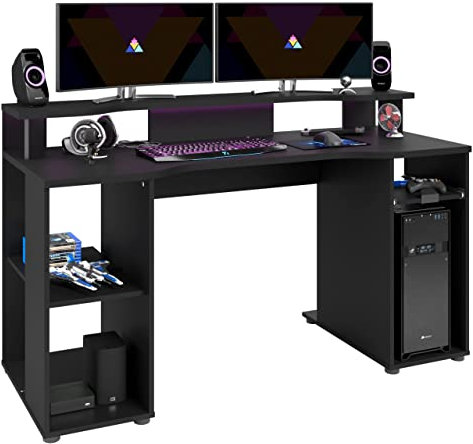 Miroytengo Mesa Gaming Level con Luz Led y Color Negro con diseño de 90x150x60