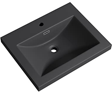 Mai & Mai Einbau-Waschbecken Col01 Waschschale Waschtisch Mineralguss Matt Anthrazit Rechteckig 1 Armaturenloch Überlauf-Funktion Breite: 60cm