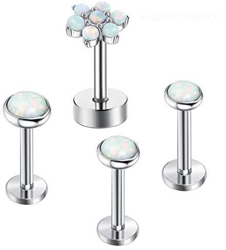 KALVICA 16G Edelstahl Nasenstecker Set - 4 Nasen Piercings - Opal & Petal Design - Unisex - 4E+1g
