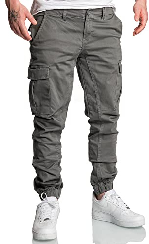 REPUBLIX Herren Jogger Cargo Chino Jeans Hose R2207 Dunkelgrau W36