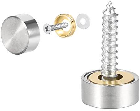 PATIKIL 10mm Specchio Viti, 8pz Decorativo Cappucci Copertura Chiodi Spazzolato Acciaio Inox Vite