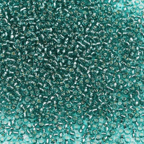 Bala&Fillic Size 8/0 Glass Seed Beads Malachite Green Color 3mm Transparent Silver Lined Seed Beads for Making Bracelet Necklace and Jewelry About 3600pcs/100g (Malachite Green)