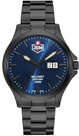 Jacques Du Manoir Millitary Alpha Big Date, Herren Armbanduhr, Quarz Analog, Edelstahl, 41,5 mm, Edelstahlarmband, Schwarz, 10 bar, Zifferblattfarbe: Blau, Datumsanzeige, JDM-WG014-04