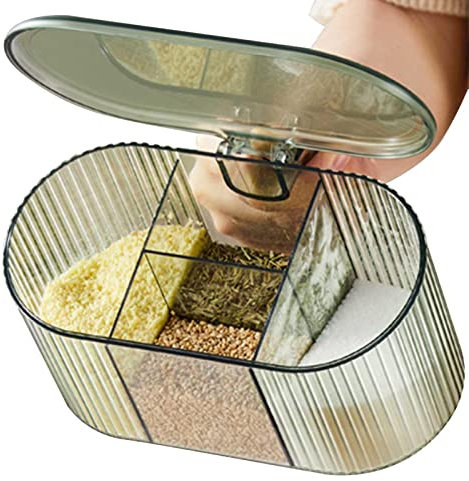 PISOLE Seasoning Box | 4-Compartment Seasoning Jar Storage Container with 4 Tablespoons | Storage Container Condiment Jars Kitchen Pots for Salt Sugar
