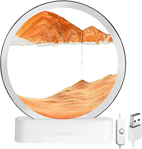 Sablier 3d Lampe Decoratif, Peinture De Sable Fluide Images De Sable Rotatives 3d Dynamiques, Art De Sable Mobile, Cadre En Verre Rond, Image De Sable, DéCoration De Sablier De Paysage Naturel 7