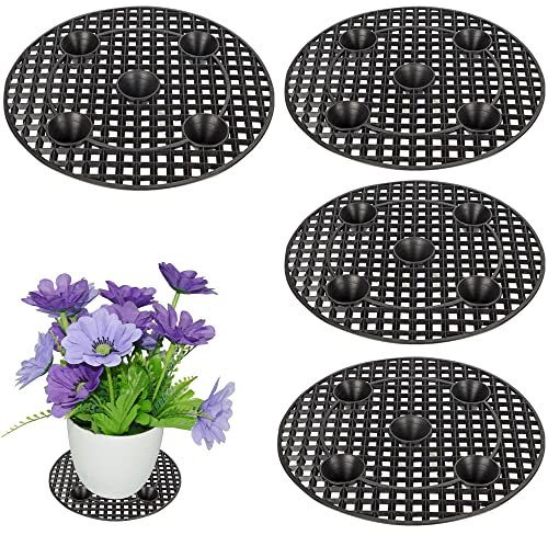 Stormshopping 4 Pcs Plant Level Pot Elevator, Heavy Duty Plant Stand, Black Round Plant Flower Pot Holder Plastic Plant Risers for Indoor Outdoor Garden Deck Floor Protector - 20 cm / 8 Inch