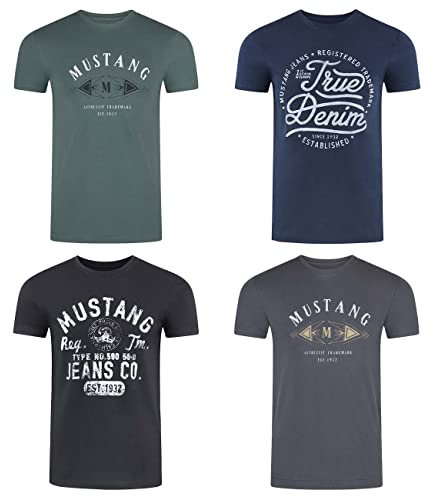 MUSTANG Tshirt Herren Baumwolle Regular Fit 4er Pack Set Rundhals Kurzarm Sommer Tee Shirt Logoprint XL, Größe:XL, Farbe:Farbmix (P27)