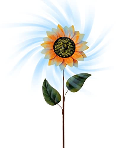 Sonnenblume Windrad,Metall Deko Sonnenblume,Garten Stecker Ornamente Skulpturen,Gartenstecker Windspiel Wind Garten Spinner für Kinder,Garten Windrad Windmühle,für Rasen Garten Hof Outdoor Dekoration