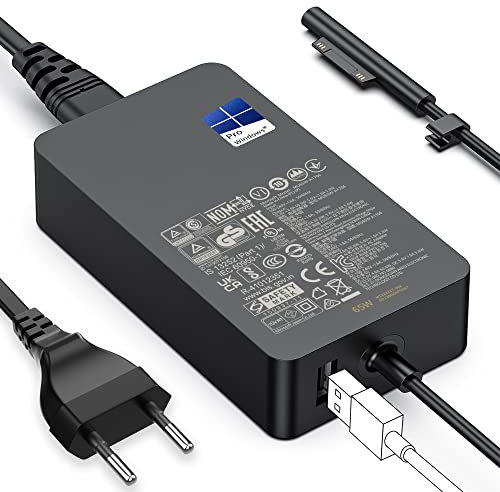 Caricatore Surface Pro 65W Caricabatterie Microsoft Surface per Surface Pro 3/4/5/6/7/7+/8/9, Surface Laptop 1/2/3/4/5/6/7, Surface Book 1/2/3, Surface Go 1/2/3, Surface Laptop Go 1/2/3, Surface