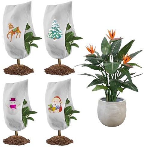 Palwin Lot de 4 Housse Hivernage Plante, 100x 120cm Voile Hivernage Plante Exterieur, Housse de Protection pour Plantes Ajustable avec Cordon de Serrage à Glissière, 80g/㎡ Plantes Voile D'hivernage