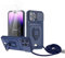 Zallagre Cordon de Coque Compatible avec iPhone 15 Pro Max,[2 Pièces] Verre Trempé,Lentille Coulissante Couverture,360 Degrés Bague Rotatif Support,Fentes pour Cartes-Bleu Marine