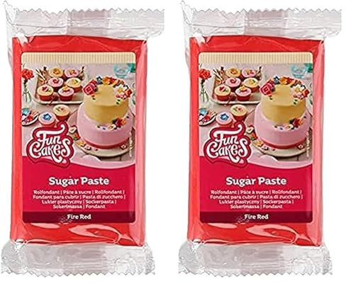 FunCakes Pâte à Sucre Fire Red: facile à utiliser, lisse, flexible, douce et pliable, parfaite pour la décoration de gâteaux, halal, casher et sans gluten. 250 g (Lot de 2)