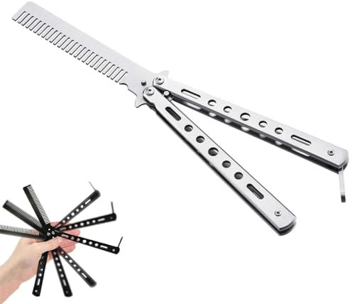 EODKSE 1 Pcs Peigne à cheveux pliable en forme de papillon arc-en-ciel pour débutant, Peigne à barbe pliable en acier inoxydable pour homme pour toilettage et peignage des cheveux, barbe
