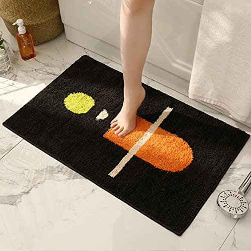 Badezimmerteppich Schwarz Orange Nordic Teppich Weich Flauschig Badematte Saugfähig Schmutzfangmatte Badteppich Mikrofaser Badvorleger rutschfest Waschbar Badezimmermatte 50x80cm