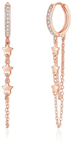 Deyanse Creolen Ohrringe Silber 925 Hängend, Lange Quaste Kette Baumeln Kleine Creolen für Frauen, Hypoallergen Vergoldet Zirkonia Huggie Ohrringe, Tropfen Ohrhänger Dangle Ohrringe mit Geschenkbox