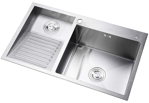 Évier à linge à double cuve de salle de bain, lavabo domestique en acier inoxydable, évier à double cuve avec planche à laver, piscine à linge facile à nettoyer for balcon (robinet non inclus) ( Size
