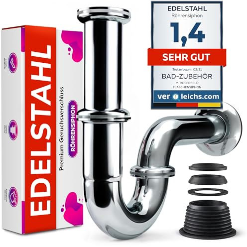 M. ROSENFELD HOME Siphon Waschbecken - Geruchsverschluss Waschbecken Röhrensiphon Edelstahl Waschtisch Siphon inkl. Dichtungen
