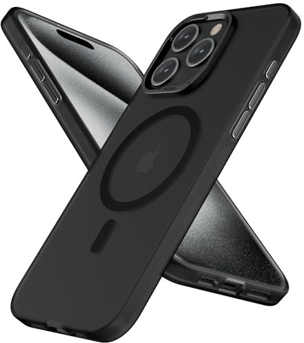 X-level iPhone 15 pro max hülle Silikon Kompatibel mit Magsafe Ultra Dünn&leicht stoßfest & kameraschutz Original Durchscheinende Matt Magnetisch Handyhülle für iPhone 15 Pro Max Case 6.7,Schwarz