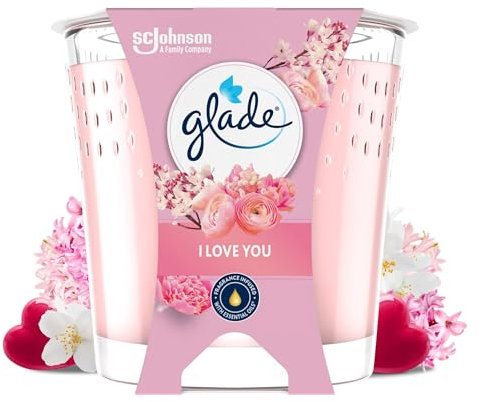 Glade Bougie Vegan Parfum Infusé Huiles Essentielles - Nouvelle Formule Sans Huile De Palme - I Love You - 1 Bougie