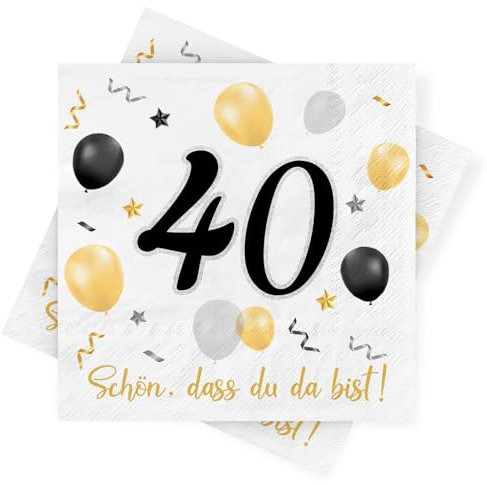 Servietten 40. geburtstag, 30 Stück Schwarze Gold Geburtstags Servietten, Deko 40. Geburtstag Schön, dass Du da bist, 3-Lagig Papierservietten für Mann Frau Geburtstag Feier Jubiläum Tischdekoration