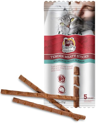 Country Kitchen Salmon & Trout Tender Meaty Sticks Cat Treats, High in Protein, Easy to Break and Chew, 0.88 Oz, 5 Count