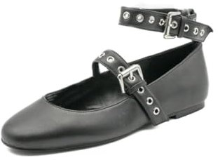 Steve Madden Macbeth Ballerines Femme Noires avec Bride en Cuir et Clous 39