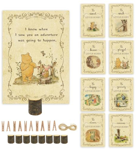 Lot de 8 centres de table classiques Winnie pour fête prénatale, cartes de fête double face avec supports en bois, décorations classiques Winnie pour fête prénatale, parfaites pour une fête prénatale