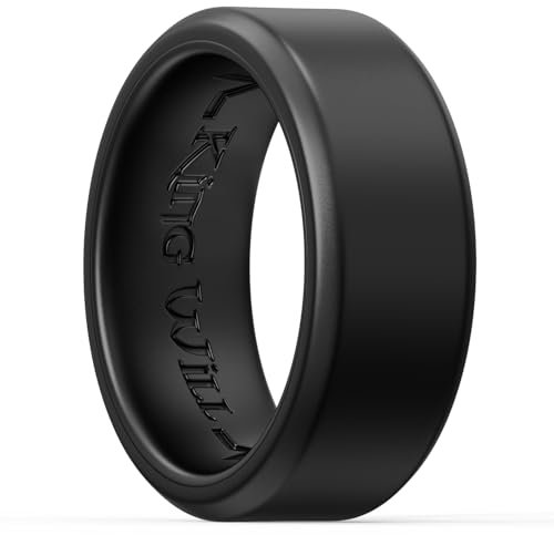 King Will Silicone Rings for Men - 8mm Wide Breathable Rubber Engagement Bands,Inner Heatbeat Design, Comfort Fit Ring, Black, T 1/2(10)