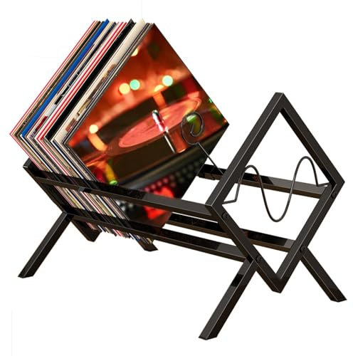 Focenat Supporto per dischi in vinile nero,Mensola porta dischi in vinile,Espositore in metallo,Portariviste,Porta album per dischi in vinile,per libri e dischi,organizer per album e album