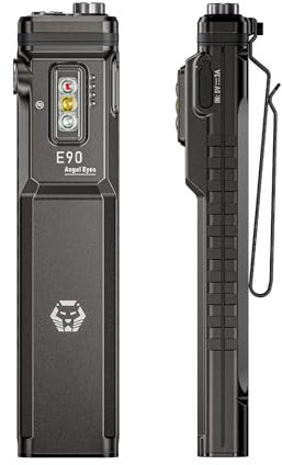 RovyVon E90 Flat EDC Flashlight, USB-C Rechargeable 3500 Lumens High Lumens Pocket Flashlight, Auxiliary White Red 365nm Sidelights, Removable Two-Way Deep Carry Pocket Clip, IP68 Waterproof