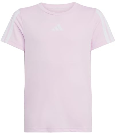 adidas Girl's TRAIN ESSENTIALS 3-STRIPES T-SHIRT, Clear Pink/White, 9-10 Years