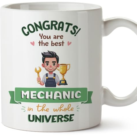 MUGFFINS Mechanic Man Mug - in English - Best in Universe Trophy - Funny Gift for Colleagues - Ceramic 11oz Mug