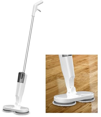 Electric Mop for Floor Cleaning, Cordless Dual Spin Mops with with Water Sprayer, Handheld Motorised Electric Mops Floor Cleaner Machine (white)
