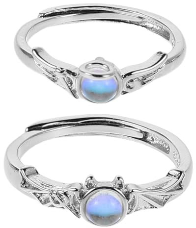 VALICLUD 2stücke Symmetrische Ringe Mit Engel Und Dämonen-design Aus Kupfer Passende Paarringe Für Frauen Verstellbar Vintage Finish Ringe Für Besondere Anlässe