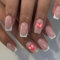 Heart French Fake Nails,Heart Decoration French False Nails,24pcs Glossy Nude Pink Stick on Nails with Glue, Love Medium Long-Acrylic Nails,Square Stick on Nails for Valentine's day Manicure Home DIY