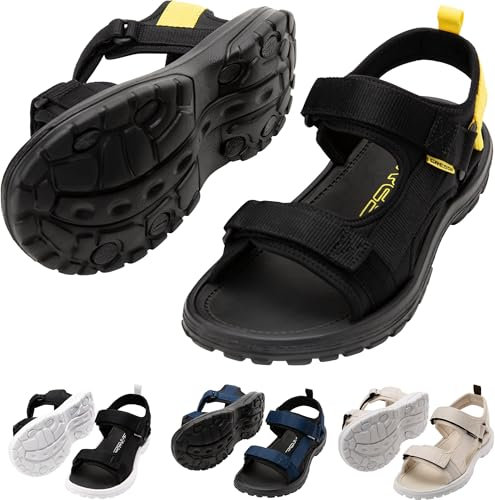 CRESSI Pete Sandal Black/Yellow 43 - Sandalia Unisex Ideal para los Días de Verano en la Playa, Diseñada para el Confort y la Practicidad en Entornos Acuáticos, Negro/Amarillo, 43