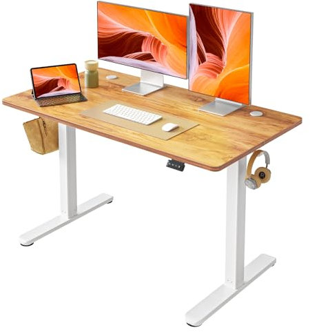 FEZIBO Höhenverstellbarer Schreibtisch mit USB-A und USB-C-Ladeanschlüssen, 120 x 60 cm Steh-Sitz Tisch, Schreibtisch Höhenverstellbar Elektrisch, Ergonomischer Computertisch Homeoffice, Hellbraun