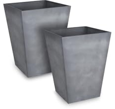Keter Set de 2 Maceteros de Exterior Polyal Betón, Cuadrado, Capacidad 60L | 40x40x55 cm,Polialuminio con Apariencia de Hormigón,Color Gris,