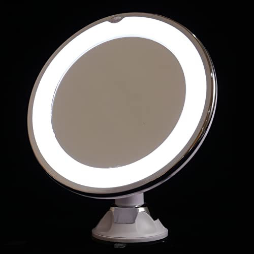 BATHVEVE Miroir Grossissant Lumineux X10 en Plastique Argenté Plusieurs Styles avec Ventouse, Miroir de Maquillage LED pour Salle de Bain et Intérieur